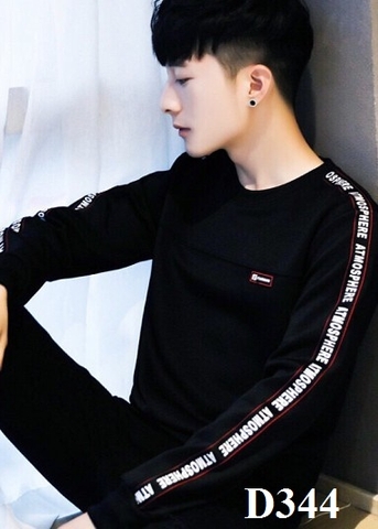 Áo Thun Dài Tay Đen Sọc Dọc Chữ D344