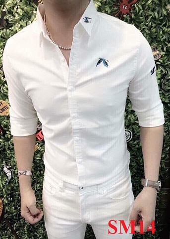 Áo Sơ Mi Trắng Dài Tay Chim Thêu SM14