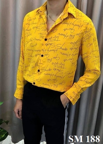 Áo Sơ Mi Vàng Dài Tay Họa Tiết Chữ SM188