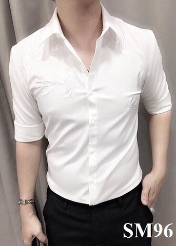 Áo Sơ Mi Trắng Họa Tiết Lá Thêu SM96