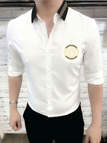 Áo Sơ Mi Trắng Cổ Đen Thêu Logo VERSACE