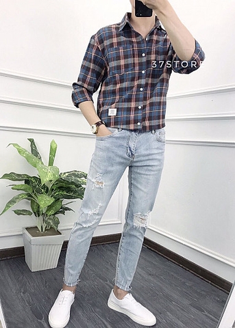 Áo Sơ Mi Caro Dài Tay Xanh Dương SM213