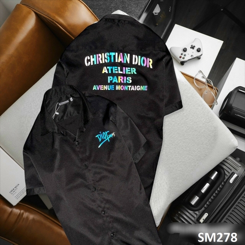 Áo Sơ Mi Tay Ngắn Đen Phối Chữ SM278