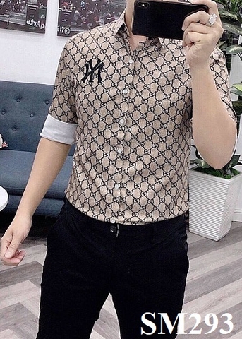 SM293 - Áo Sơ Mi Họa Tiết Phối Logo