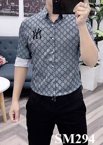 SM294 - Áo Sơ Mi Họa Tiết Phối Logo