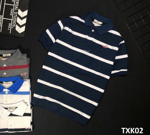 Áo Thun Nam Cổ Bẻ Sọc Ngang Xanh Đen TXK02