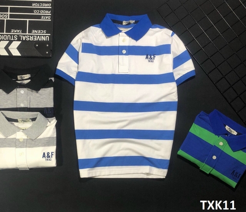 Áo Thun Nam Cổ Bẻ Sọc Ngang Xanh Trắng TXK11