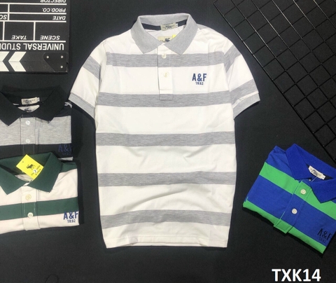 Áo Thun Nam Cổ Bẻ Sọc Ngang Xám Trắng TXK14