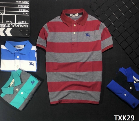 Áo Thun Nam Cổ Bẻ Sọc Ngang Đỏ Xám TXK29