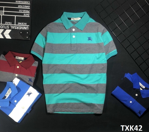 Áo Thun Nam Cổ Bẻ Sọc Ngang Xanh Xám TXK42