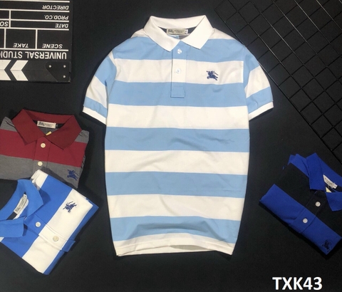 Áo Thun Nam Cổ Bẻ Sọc Ngang Xanh Trắng TXK43