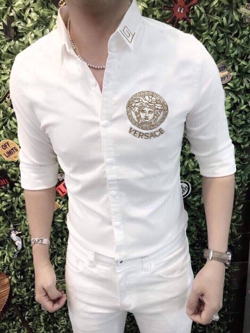 Áo Sơ Mi Trắng Dài Tay Thêu Logo VERSACE