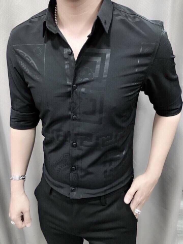 Áo Sơ Mi Đen Dài Tay Họa Tiết Chìm SM166