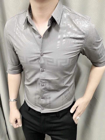 Áo Sơ Mi Xám Hoạ Tiết