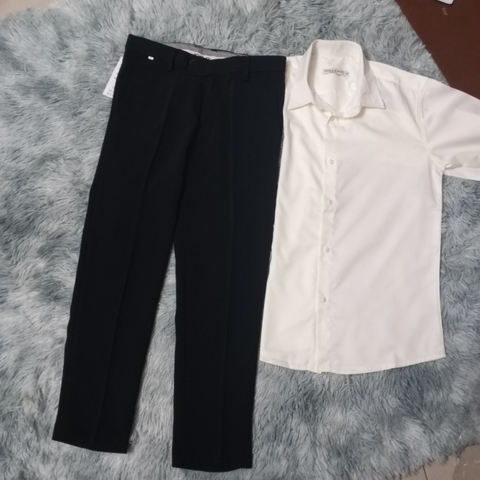 Combo quần tây đen + áo sơ mi trắng dài tay