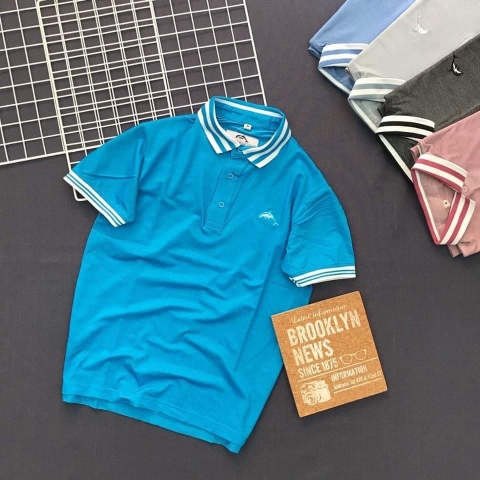 Áo Thun Nam Cổ Trụ Xanh Dương Cá Heo