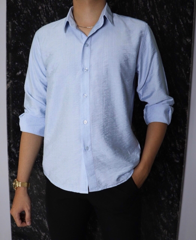 Áo Sơ Mi Dài Tay Vải Đũi Màu Xanh Nhạt