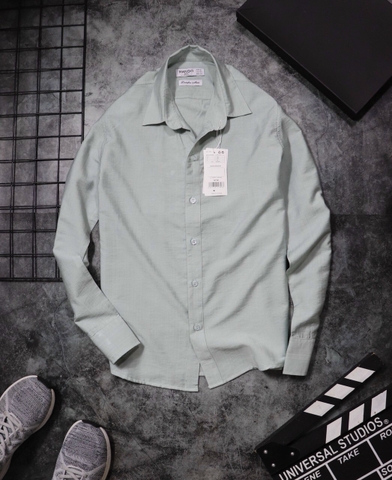 Áo Sơ Mi Dài Tay Vải Đũi Màu Xanh Rêu