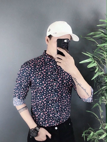 Áo Sơ Mi Nam Đen Họa Tiết Nhỏ