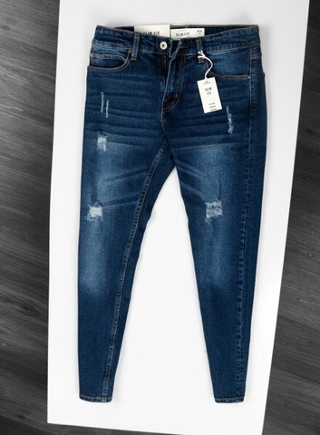 Quần Jean Dài Xanh Dương Rách Cá Tính