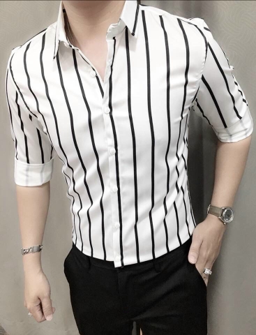 Áo Sơ Mi Trắng Sọc Dọc Đen Nhiều