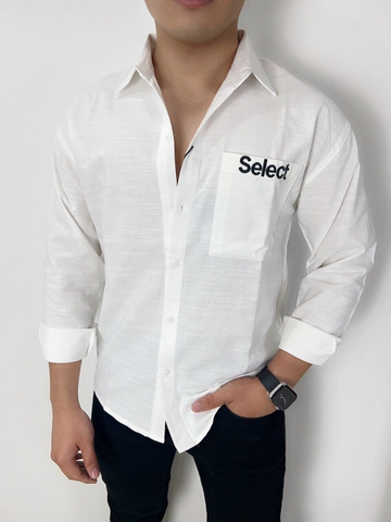 Áo Sơ Mi Nam Dài Tay Phối Túi SELECT Màu Trắng