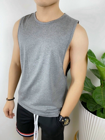 Áo Ba Lỗ Nách Rộng Trơn Màu Xám