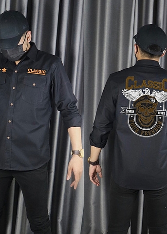 M10 - Áo Sơ Mi Thái Họa Tiết Màu Đen