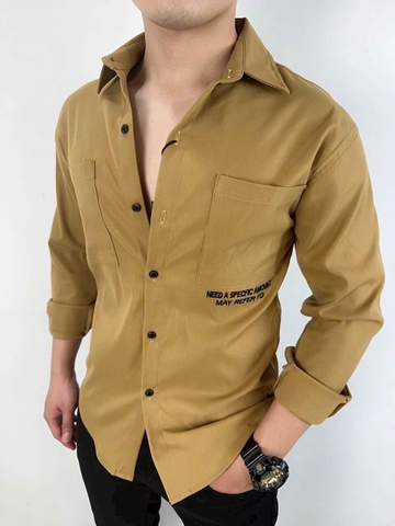 Áo Sơ Mi Nam Phối 2 Túi Phối Chữ Màu Vàng Nâu