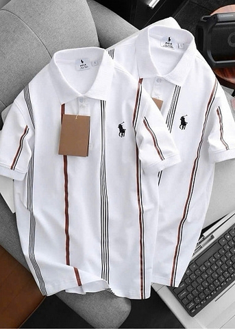 CS7970 - Áo Polo Nam Phối Màu Trắng Phối Sọc Dọc Tinh Tế