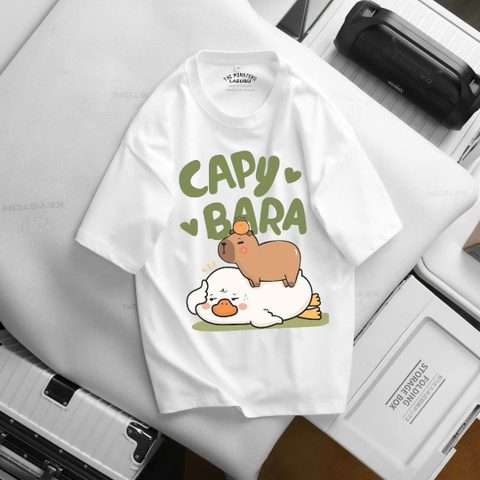 Áo Thun Tay Ngắn Cổ Tròn CAPY BARA Màu Trắng