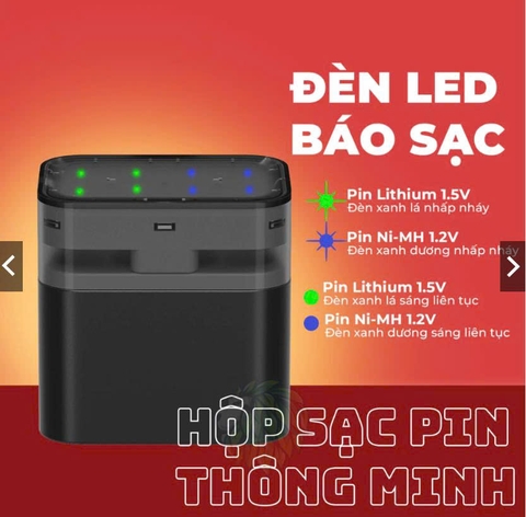 Hộp sạc Beston M7038 sạc được cho cả pin 1.2V và 1.5V, cổng sạc type C tiện lợi, có đèn báo sạc, mẫu mới ra mắt.