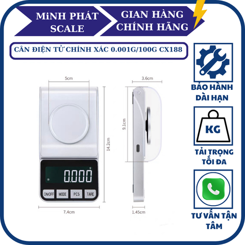 Cân tiểu ly điện tử 100g-0.001g siêu chính xác CX188 (Sạc USB)