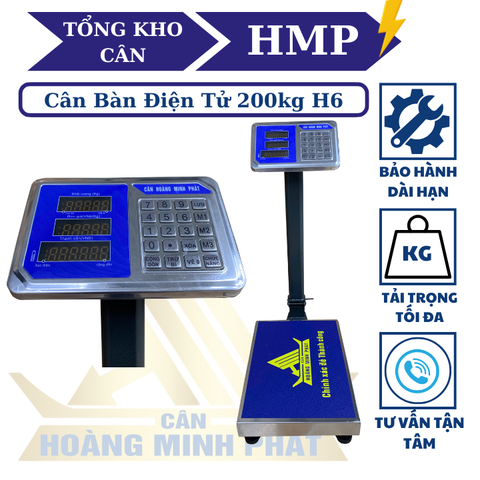 Cân điện tử 200KG H6. Thương hiệu CÂN HOÀNG MINH PHÁT. Phím Tiếng Việt