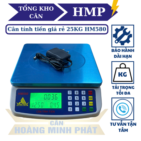 Cân Điện Tử Tính Tiền 25kg HM580 | Mâm INOX, Phím Tiếng Việt, Kèm Sạc | Cân Bán Hàng | Hoàng Minh Phát
