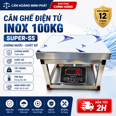 Cân Ghế Điện Tử 100kg SUPER-SS | FULL INOX, Chống Nước, Chốt Số | LED Đỏ Chính Xác