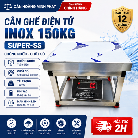 Cân Ghế Điện Tử 150kg SUPER-SS | FULL INOX, Chống Nước, Chốt Số | LED Đỏ Chính Xác