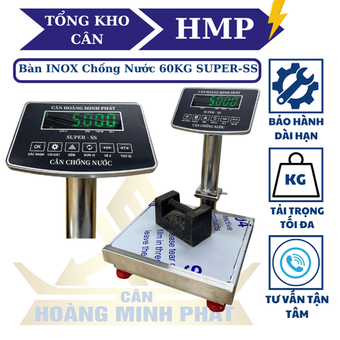 Cân điện tử INOX 60kg chống nước SUPER-SS led xanh