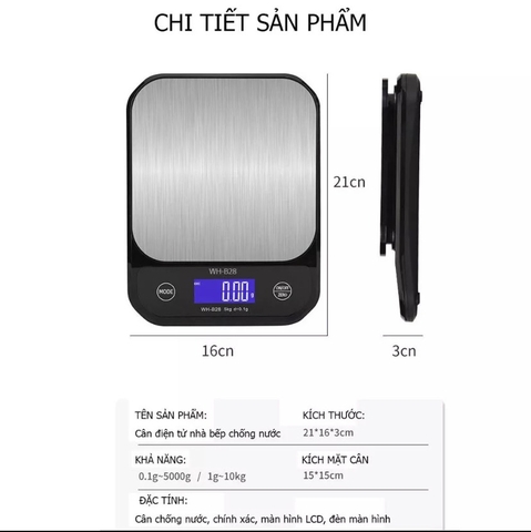 Cân điện tử 10KG/1G WH-B28 Chống Nước. SẠC USB