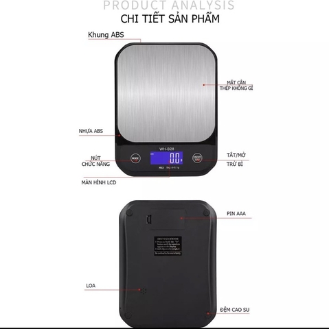 Cân điện tử 5KG/0.1G WH-B28 Chống Nước. SẠC USB