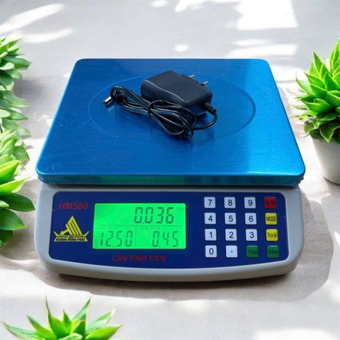 Cân điện tử 25kg/1g tính tiền HM580. Mâm cân INOX -  Kèm sạc. Thương hiệu CÂN HOÀNG MINH PHÁT. Phím tiếng việt