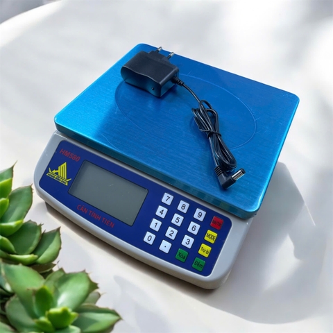 Cân điện tử 25kg/1g tính tiền HM580. Mâm cân INOX -  Kèm sạc. Thương hiệu CÂN HOÀNG MINH PHÁT. Phím tiếng việt