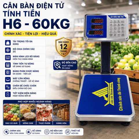 Cân Điện Tử Tính Tiền 60kg H6 | Phím Tiếng Việt | Cân Bán Hàng