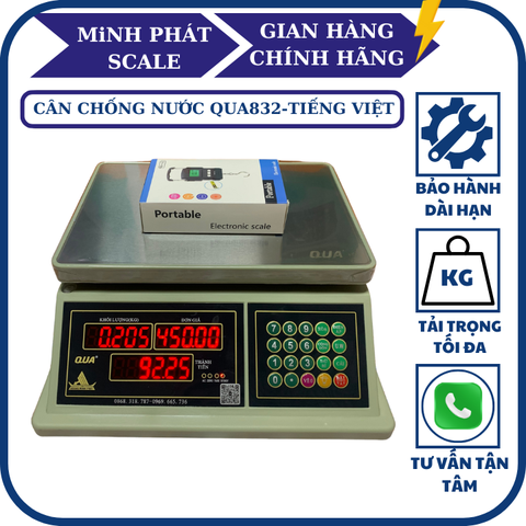 Cân điện tử tính tiền chống nước 30KG QUA832 - PHÍM TIẾNG VIỆT