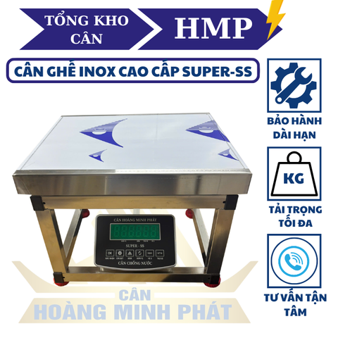 Cân Ghế Điện Tử 100kg INOX Chống Nước SUPER-SS | LED Xanh | Cân Hàng Hóa, Nông Sản, Động Vật