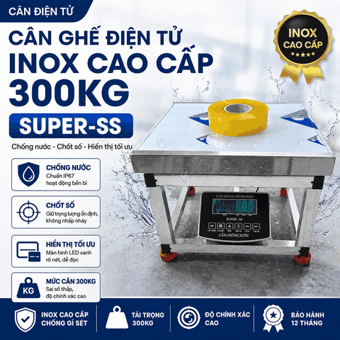 Cân Ghế Điện Tử 300kg INOX Chống Nước SUPER-SS | LED Xanh | Cân Hàng Hóa, Nông Sản, Động Vật