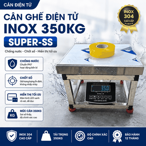Cân Ghế Điện Tử 350kg INOX Chống Nước SUPER-SS | LED Xanh | Cân Hàng Hóa, Nông Sản, Động Vật