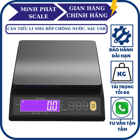 Cân điện tử nhà bếp 10KG WH-B30 Chống nước. Cân làm bánh sạc USB
