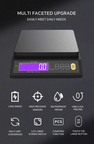 Cân tiểu li điện tử nhà bếp WH-B30 Chống nước 5kg. Cân làm bánh sạc USB