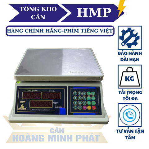 Cân Điện Tử Tính Tiền 30kg QUA832 | Chống Nước, Phím Tiếng Việt | Cân Bán Hàng